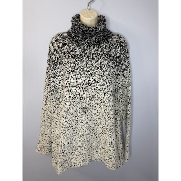Athleta Marled Black Cream Cashmere Wool Blend Turtleneck Sweater Sz S - Picture 4 of 12